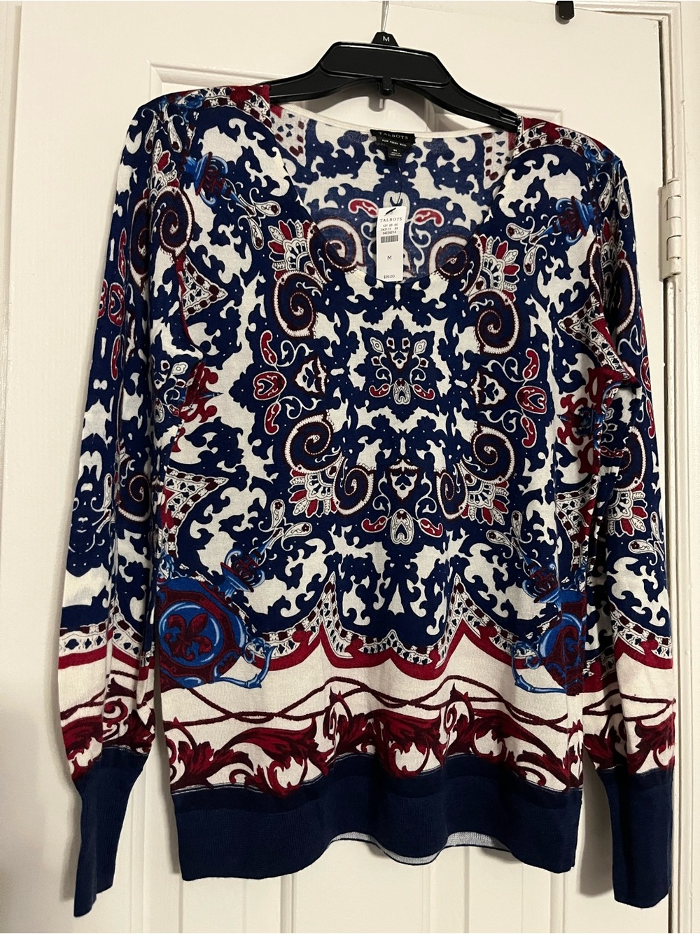 Talbots Blue merino wool Long-Sleeve Women's Top - Classic Pattern